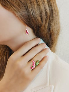 18K Rose Gold Snake Pink Sapphire & Green Garnet Diamond Ring