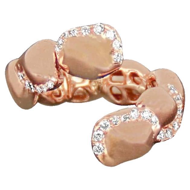 18k Rose Gold Snake Shiny Ring with Round Cut Diamonds