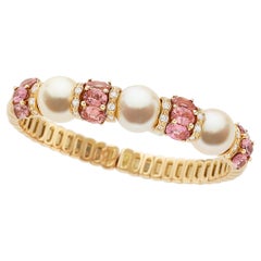 Bracciale con perle coltivate dei mari del sud in oro rosa 18k e tormalina rosa 5,30ct