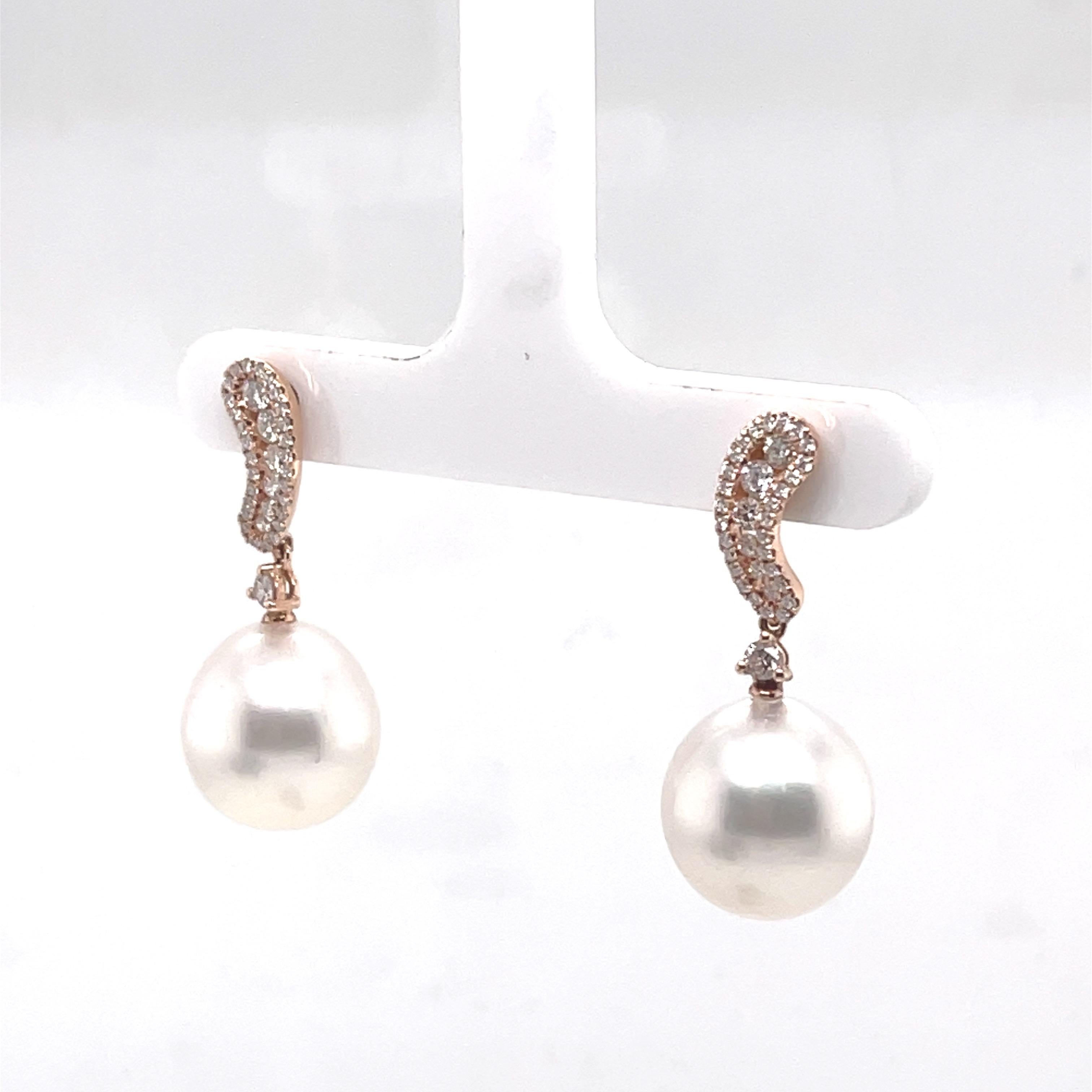 Contemporary 18k Rose Gold South Sea Pearl Drop Earrings