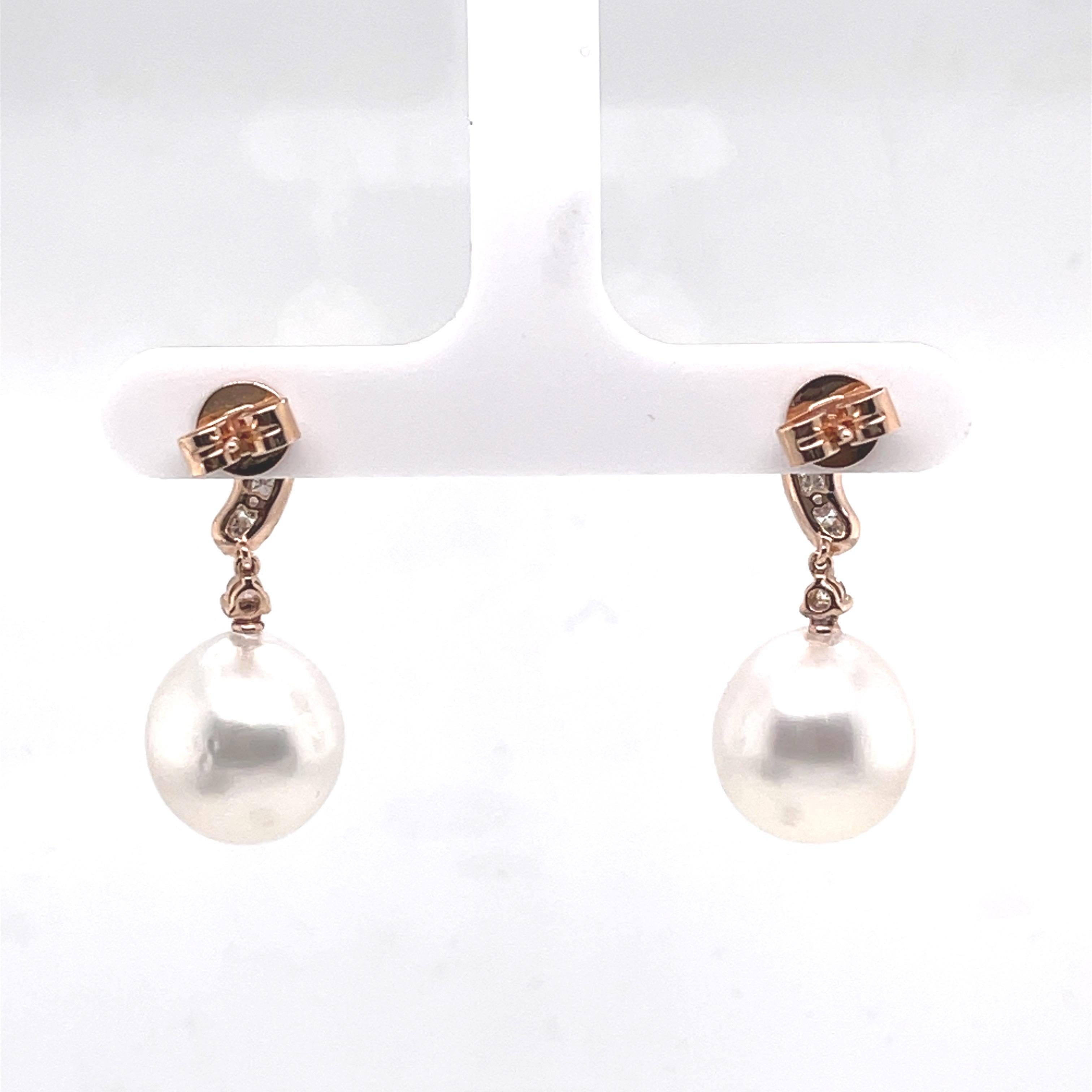18k Rose Gold South Sea Pearl Drop Earrings In New Condition In New York, NY