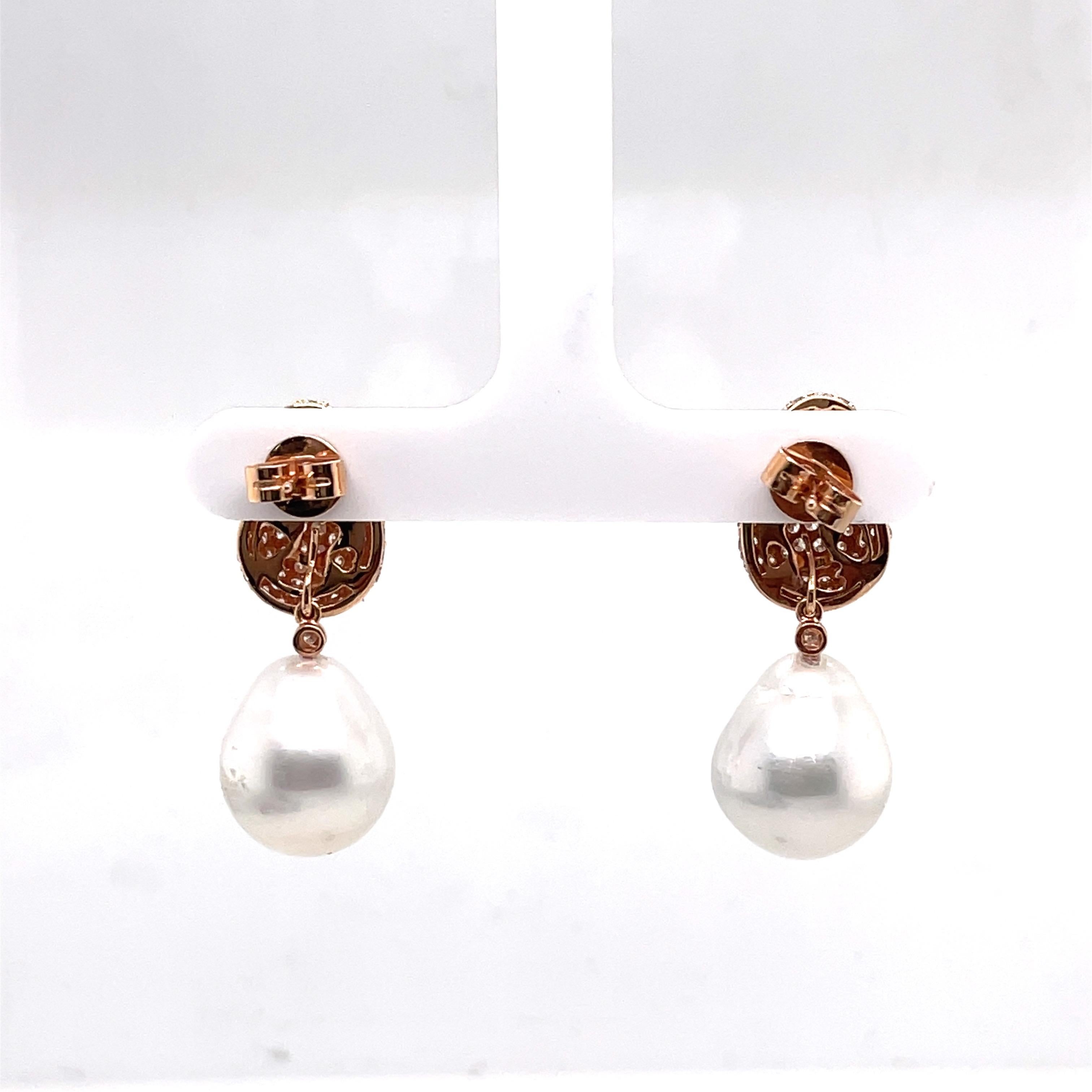 Boucles d'oreilles détachables en goutte ou clous en or rose 18 carats avec perles des mers du Sud Neuf - En vente à New York, NY