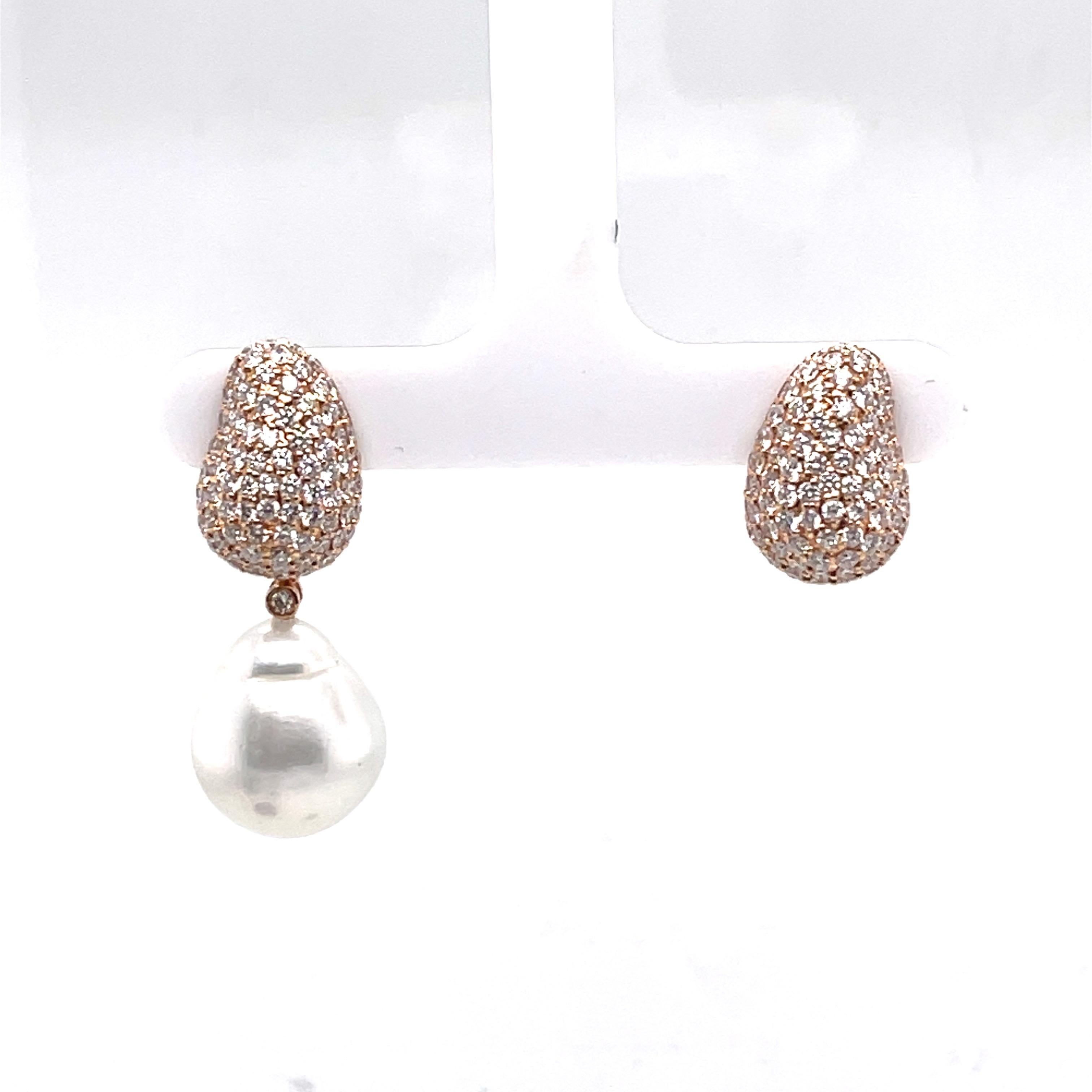 Boucles d'oreilles détachables en goutte ou clous en or rose 18 carats avec perles des mers du Sud en vente 1