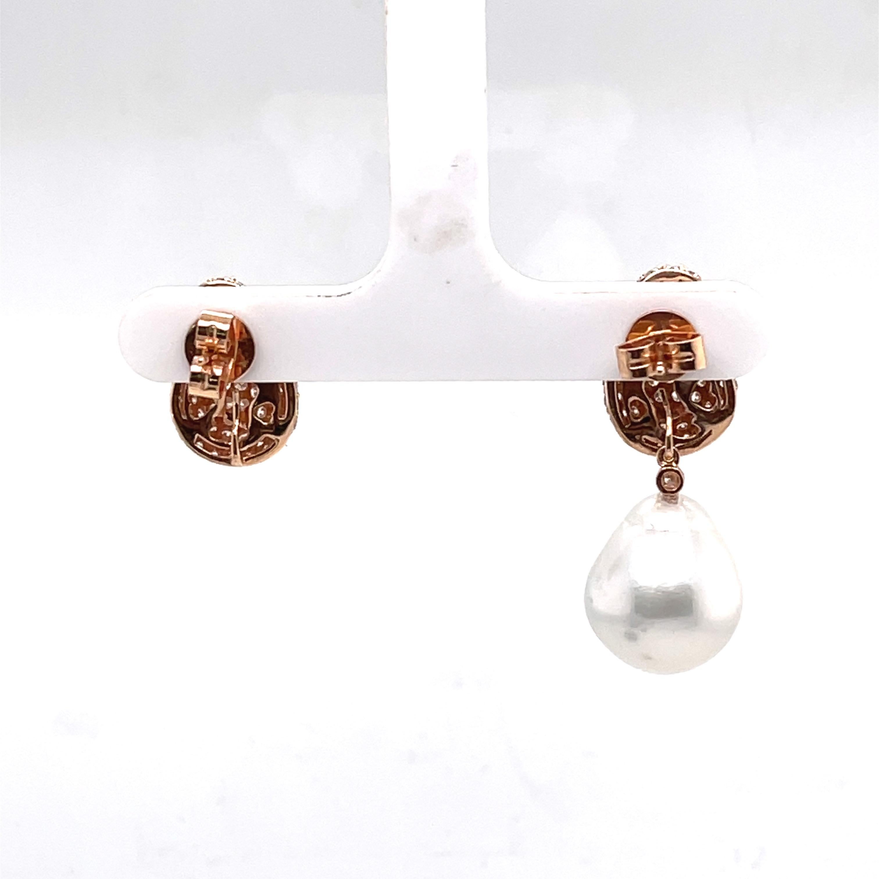 Boucles d'oreilles détachables en goutte ou clous en or rose 18 carats avec perles des mers du Sud en vente 2