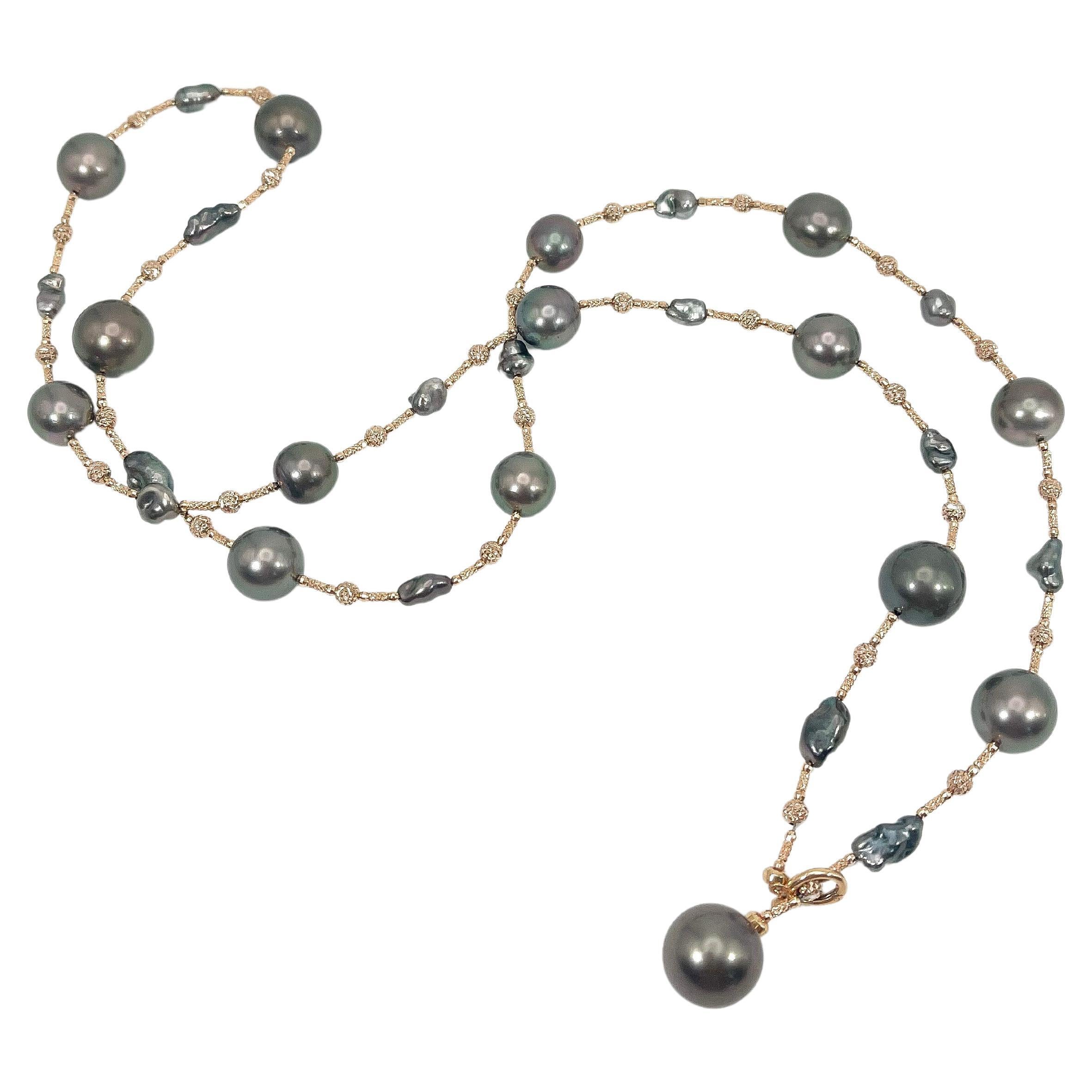 18K Rose Gold South Sea Tahitian Pearl Necklace  For Sale