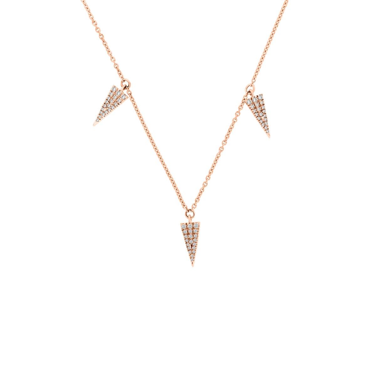Round Cut 18 Karat Rose Gold Spear Diamond Necklace '1/4 Carat' For Sale