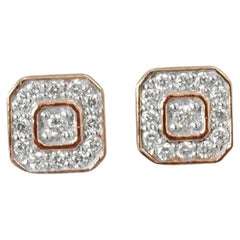 18k Rose Gold Square Studs Diamond Emerald Cut Stud Earrings Diamond Cluster