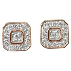 18k Rose Gold Square Studs Diamond Emerald Cut Stud Earrings Diamond Cluster