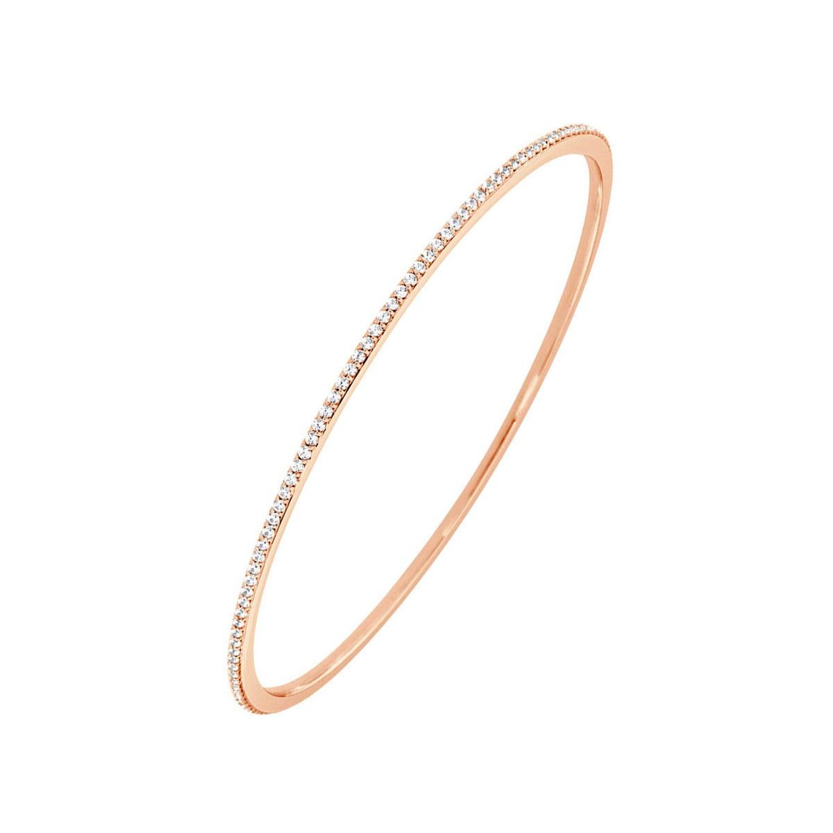 Round Cut 18k Rose Gold Stackable Micro-Prong Diamond Bangle '1 ct. tw' For Sale