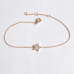 18k Gold Star of David Diamond Bracelet Tiny Star Charm Bracelet