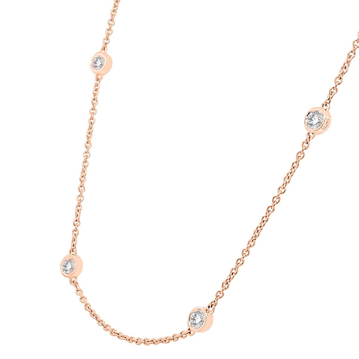 This classic necklace features six (6) perfectly matched brilliant round diamonds evenly spread. Experience the difference in person!

Product details: 

Center Gemstone Type: NATURAL DIAMOND
Center Gemstone Shape: ROUND
Metal: 18K Rose Gold
Metal