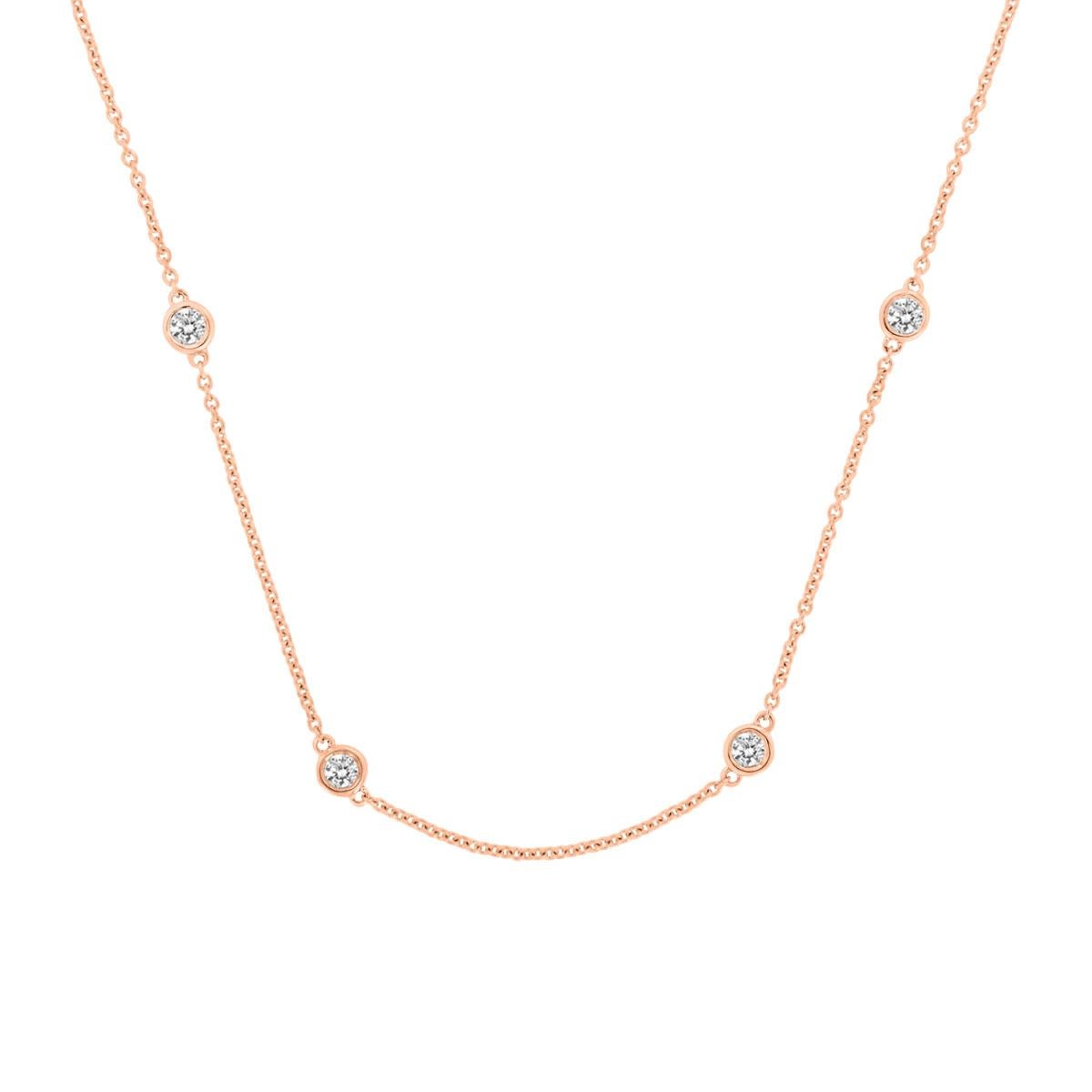 Round Cut 18 Karat Rose Gold Station Diamond Necklace '1/3 Carat' For Sale