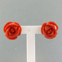 18k rose gold stud earrings set with coral – 3.0 grams