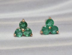 18K Gold Stud Emerald Floral Earrings Emerald Cluster Stud Earrings