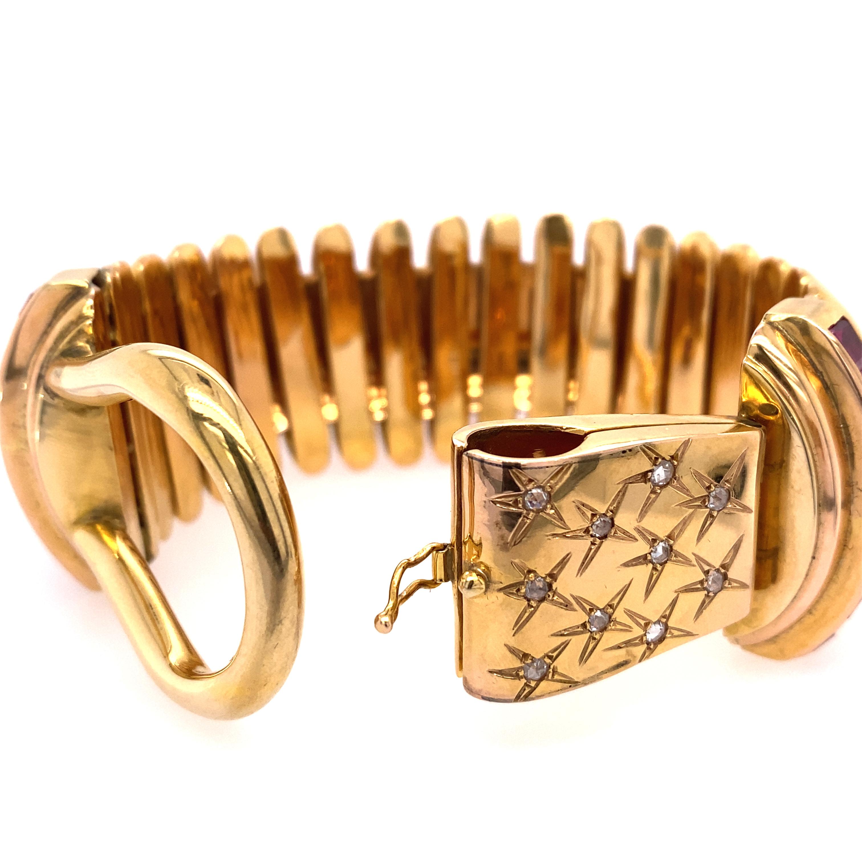 Bracelet en or rose 18 carats et rubis synthétique en vente 3