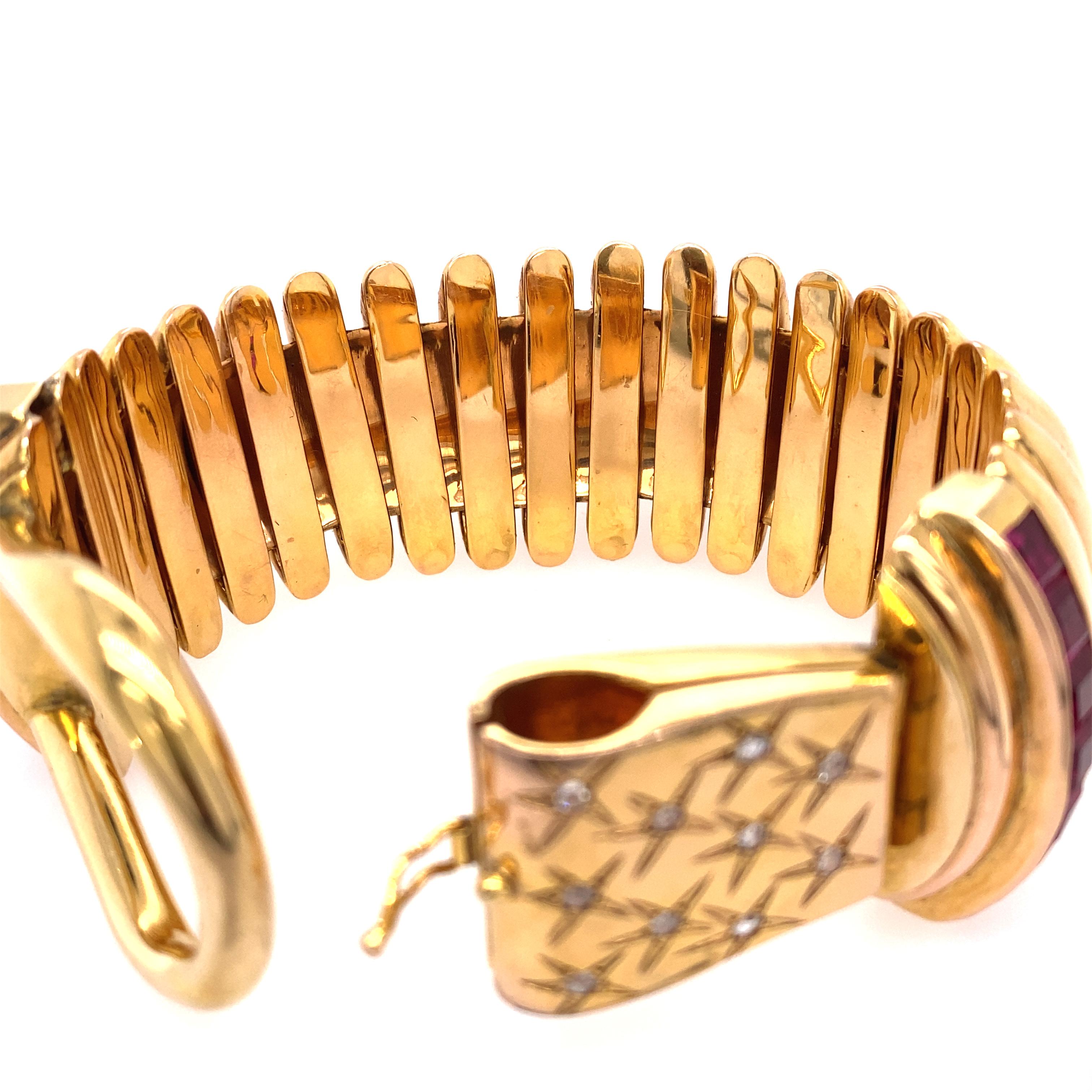 Bracelet en or rose 18 carats et rubis synthétique en vente 4
