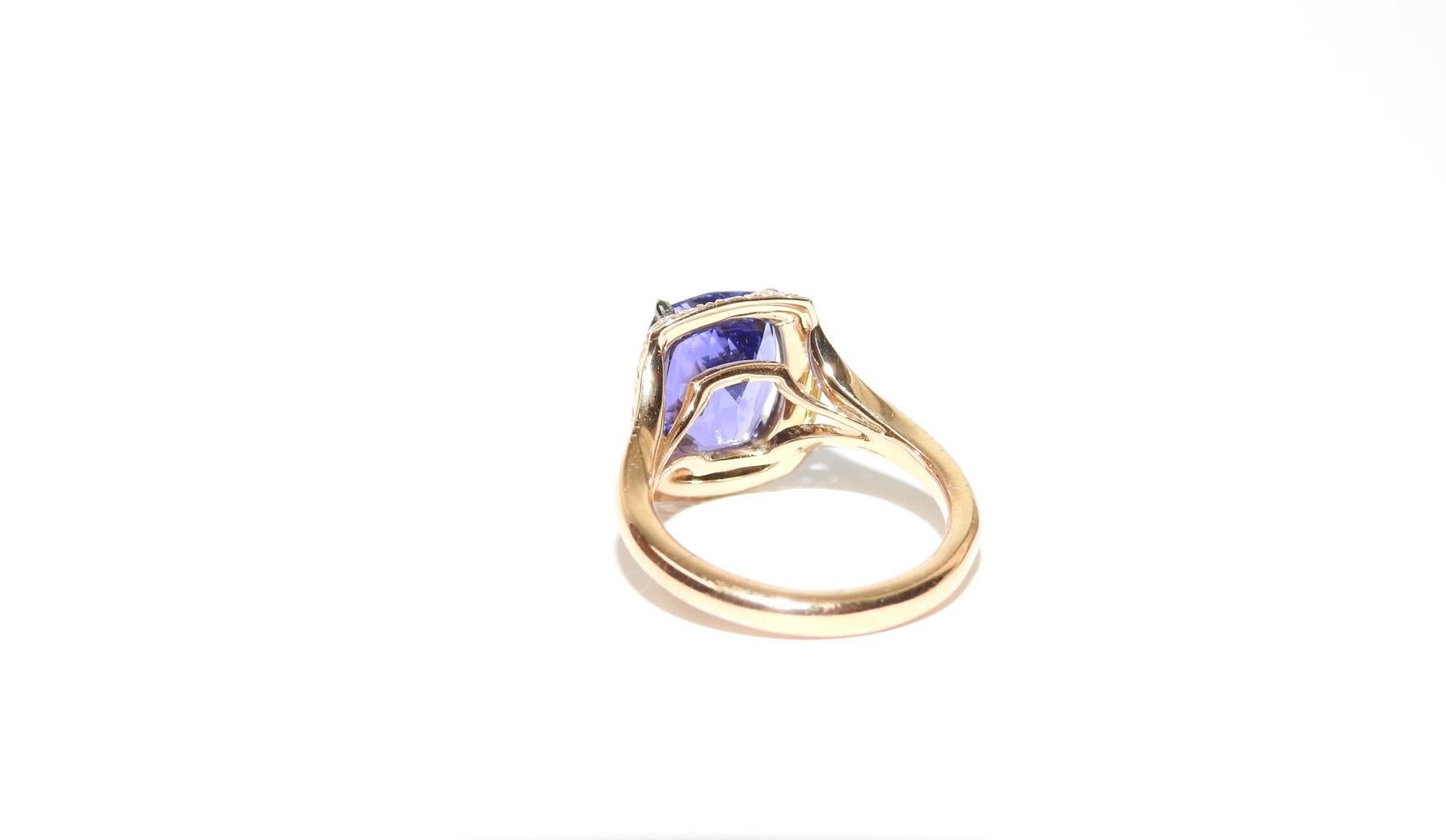 Modern 18K Rose Gold, Tanzanite and Diamonds Engagement Ring , by Frederique Berman