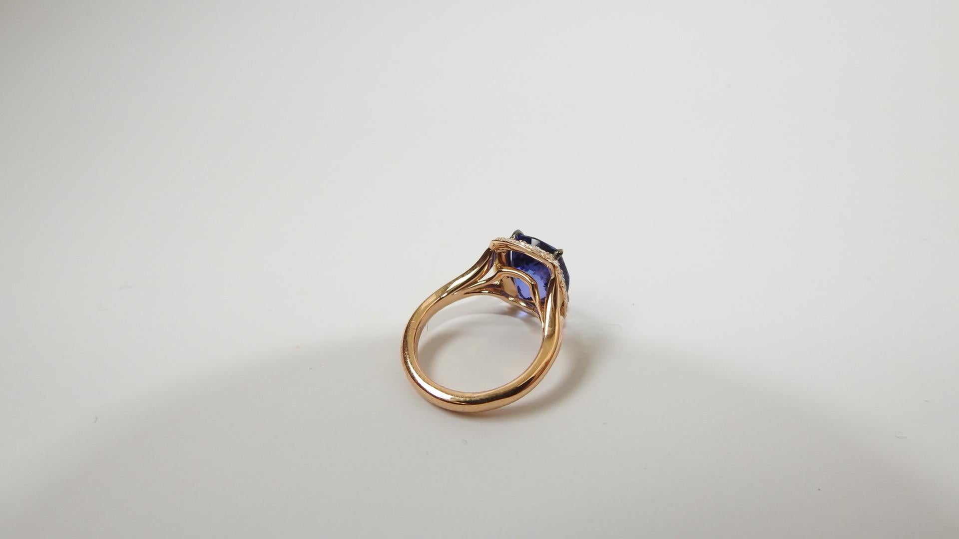 Cushion Cut 18K Rose Gold, Tanzanite and Diamonds Engagement Ring , by Frederique Berman