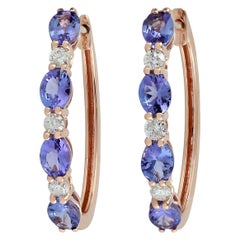 18K Rose Gold Tanzanite & Diamond Hoop Earrings