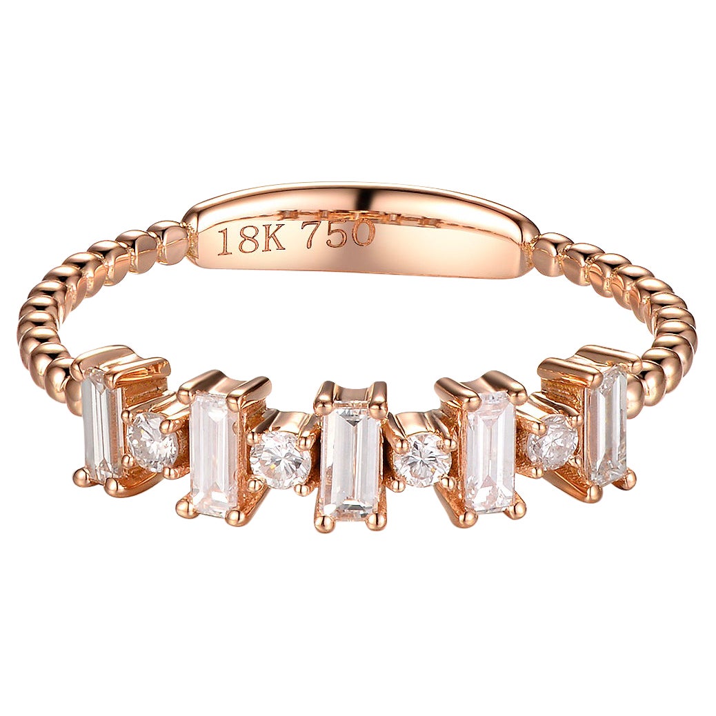 Bague à anneau en or rose 18 carats et diamants ronds « Taper » en vente