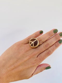 18 Karat Rose Gold, Teak Wood Diamond Peace Ring
