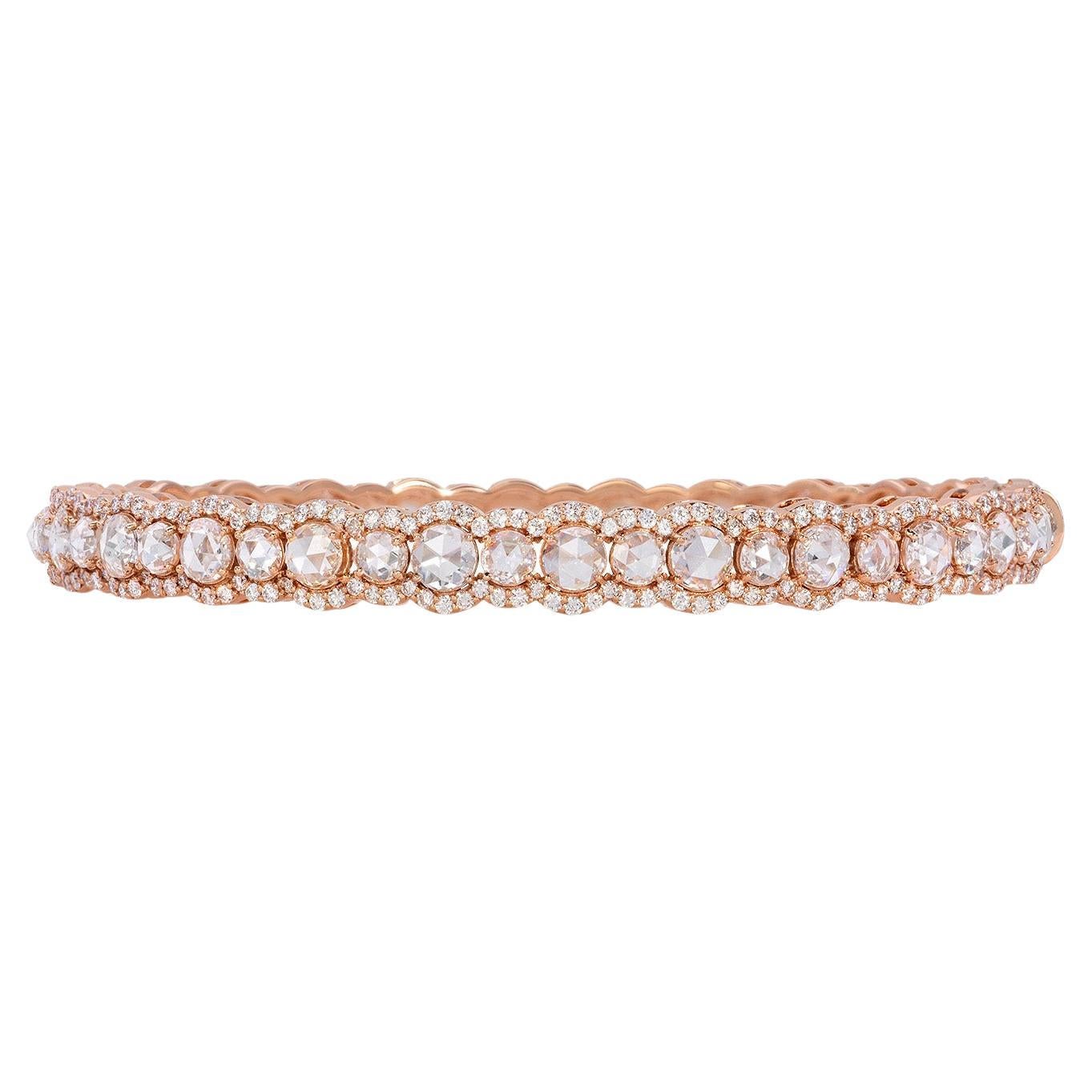 18K Rose Gold Tennis Bracelet with Rose Cut Diamonds 4.7 Carat For Sale