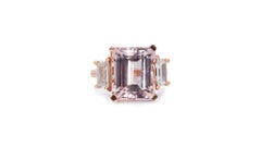 18k Rose Gold Three Stone Ring 5.35ct Natural Morganite and Diamonds AIG Cert.