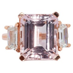 18k Rose Gold Three Stone Ring 5.35ct Natural Morganite and Diamonds AIG Cert.