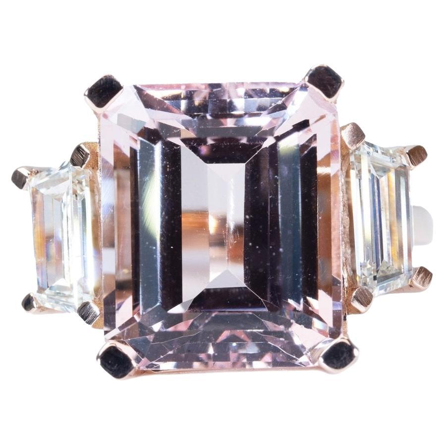 18k Rose Gold Three Stone Ring 5.35ct Natural Morganite and Diamonds AIG Cert.