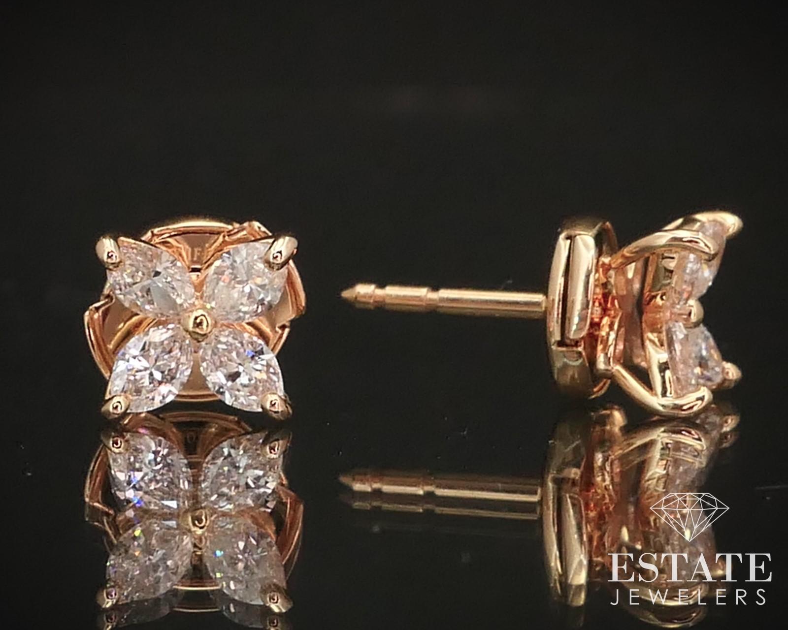 18 Karat Roségold Tiffany & Co. Viktorianische Ohrringe mit natürlichen Diamanten i15019 (Marquiseschliff)