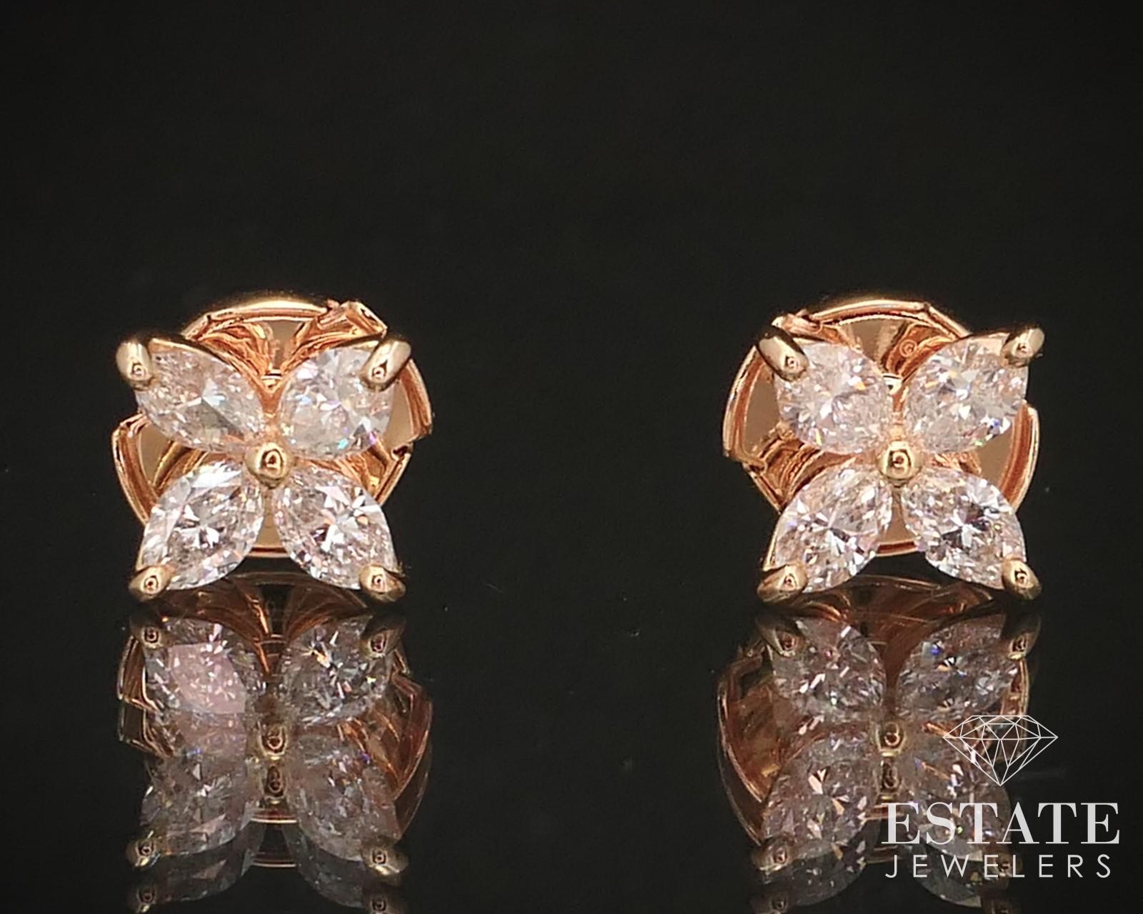 18k Rose Gold Tiffany & Co. Natural Diamond Victoria Small Earrings i15019 In Good Condition For Sale In Toledo, OH