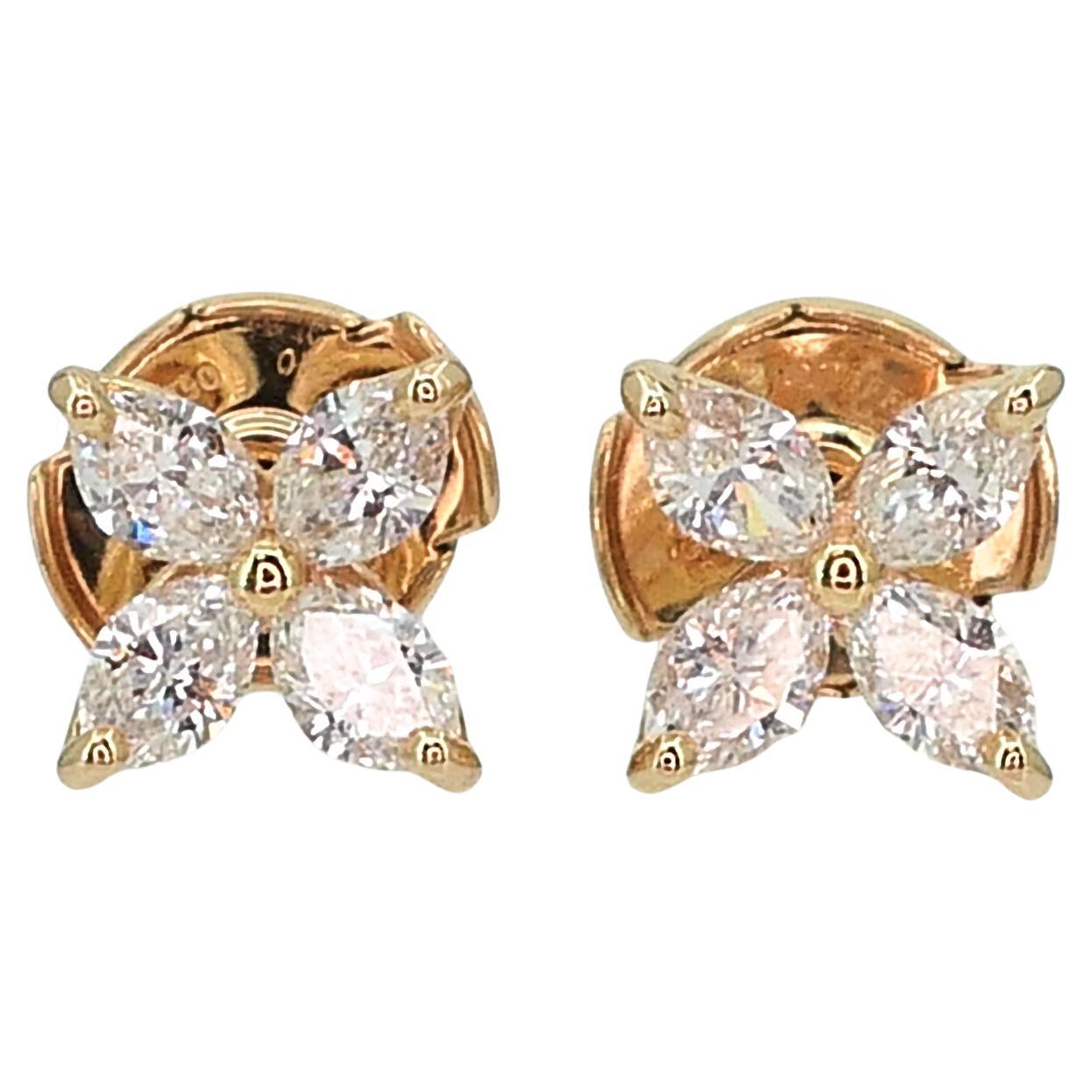 18k Rose Gold Tiffany & Co. Natural Diamond Victoria Small Earrings i15019 For Sale