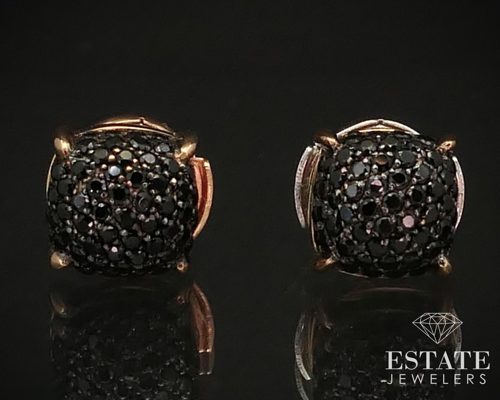 Round Cut 18k Rose Gold Tiffany & Co. Sugar Stacks Black Spinel Stud Earrings i15016 For Sale