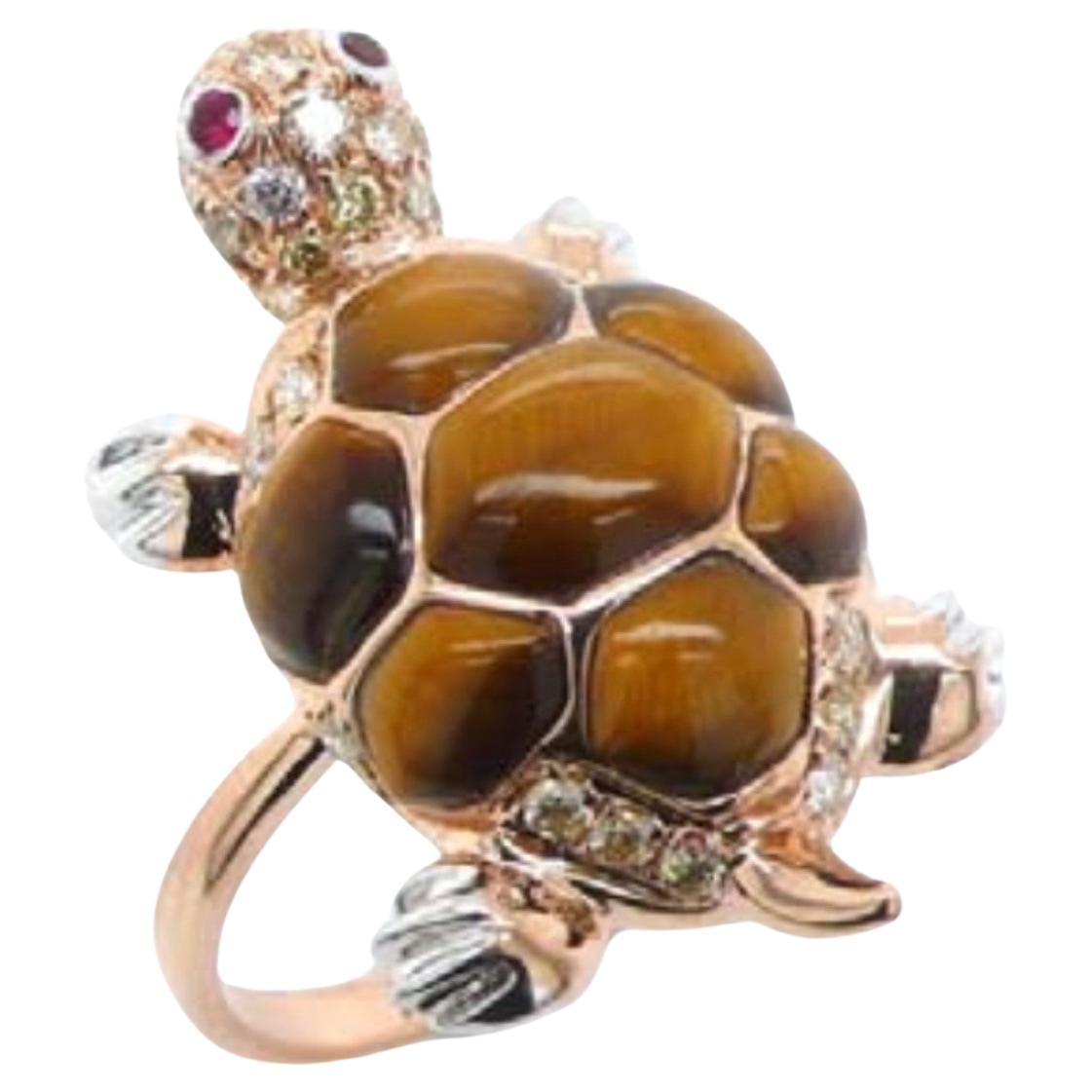 18K Rose Gold Tiger Eye Stone Ring with Diamonds For Sale