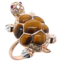 18K Rose Gold Tiger Eye Stone Ring with Diamonds