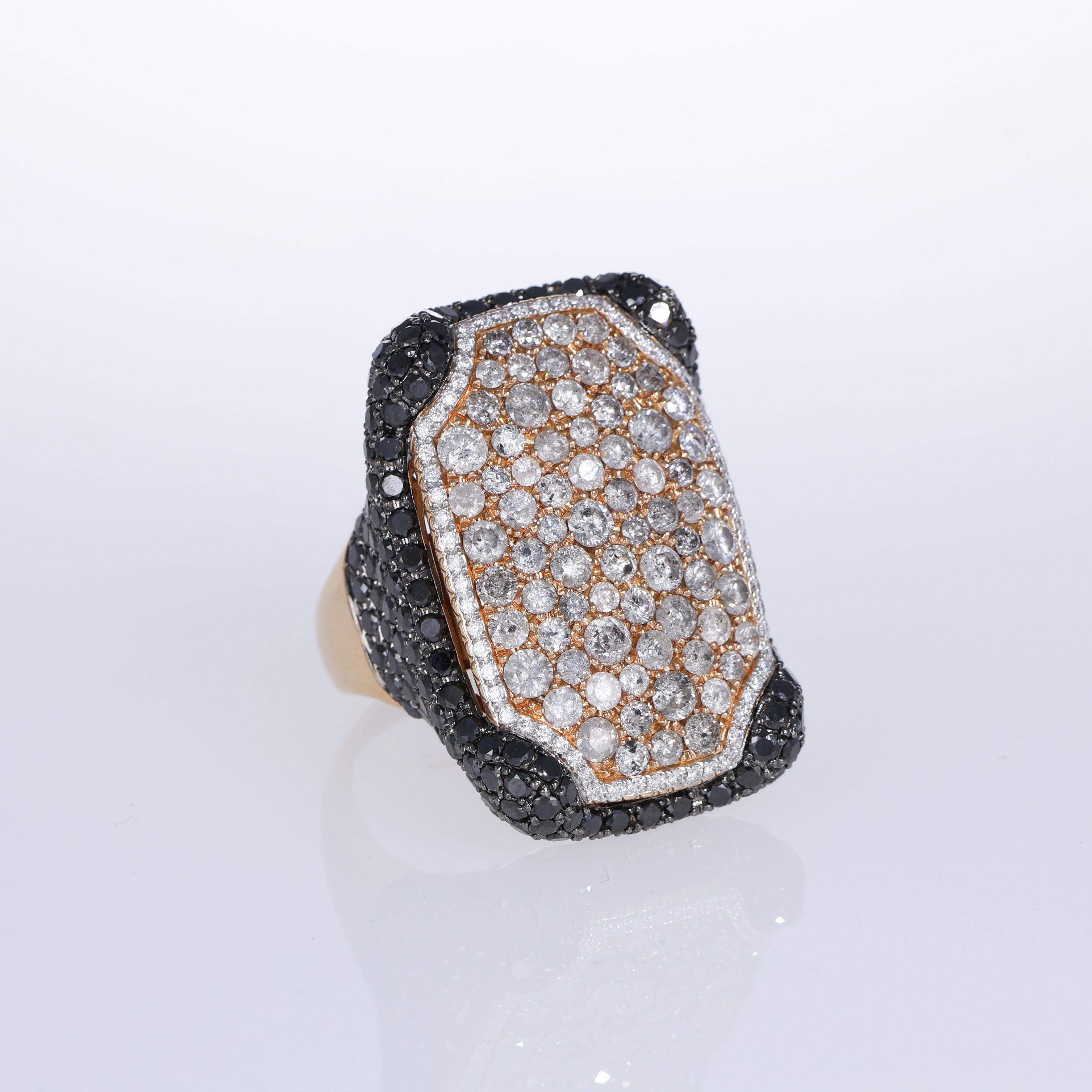 Women's or Men's 18K Rose Gold Tile Ring with Black, White, and Gray Diamonds For Sale