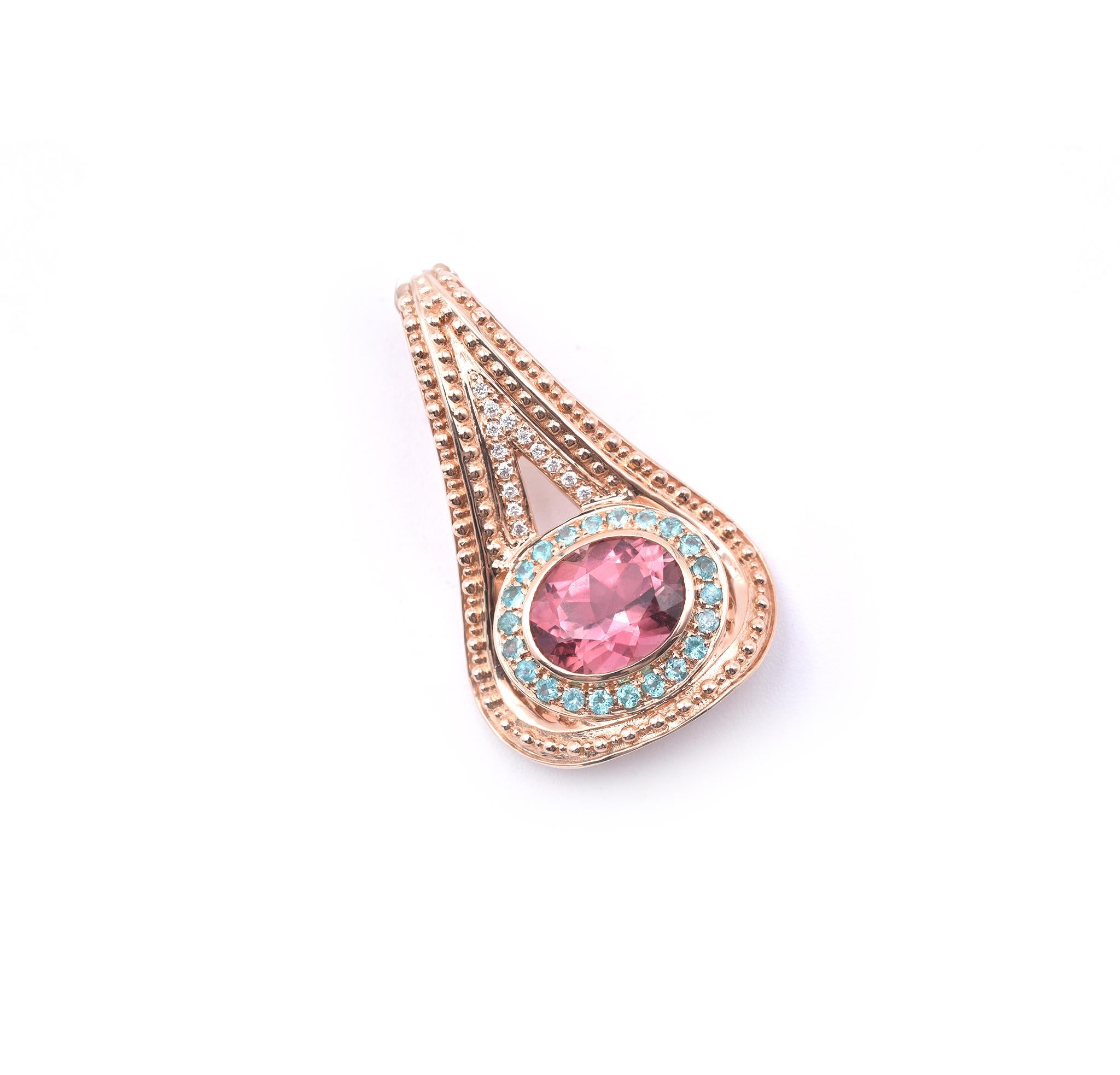 18 Karat Rose Gold Tourmaline and Diamond Pendant In Excellent Condition For Sale In Scottsdale, AZ