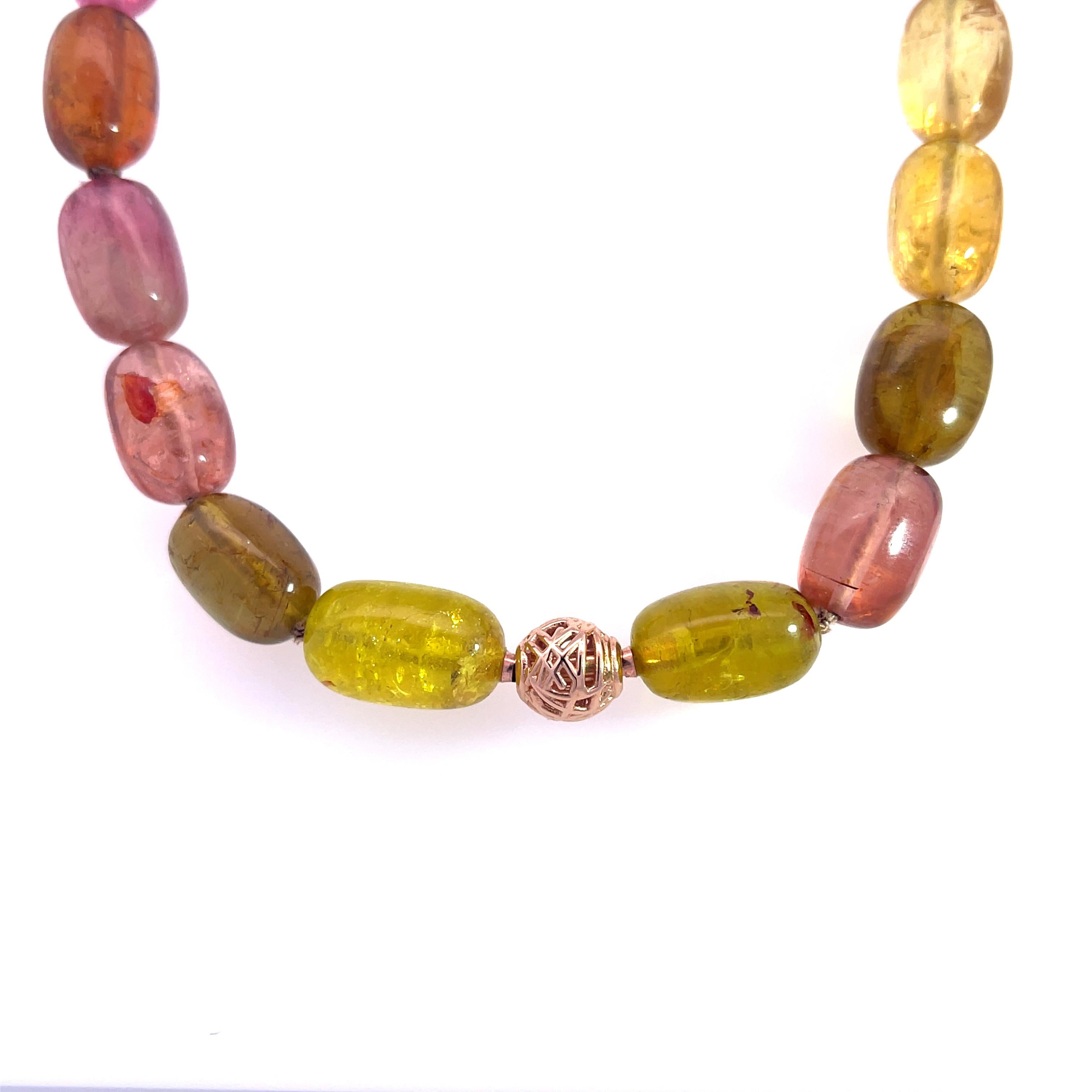 Contemporary 18Karat Rose Gold Tourmaline Strand with an 18K Yellow Gold Klimt Citrine Clasp For Sale