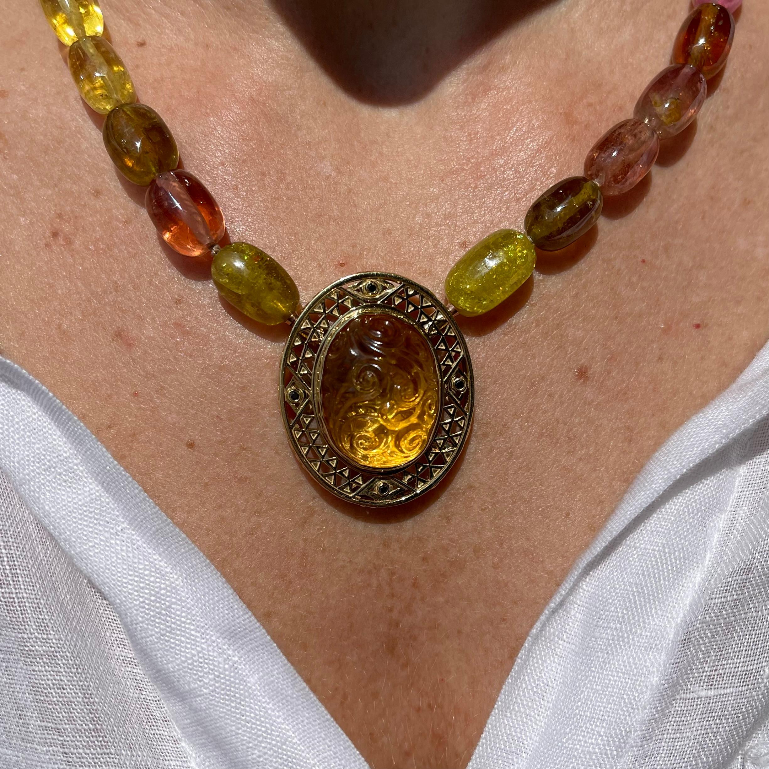 18Karat Rose Gold Tourmaline Strand with an 18K Yellow Gold Klimt Citrine Clasp For Sale 1