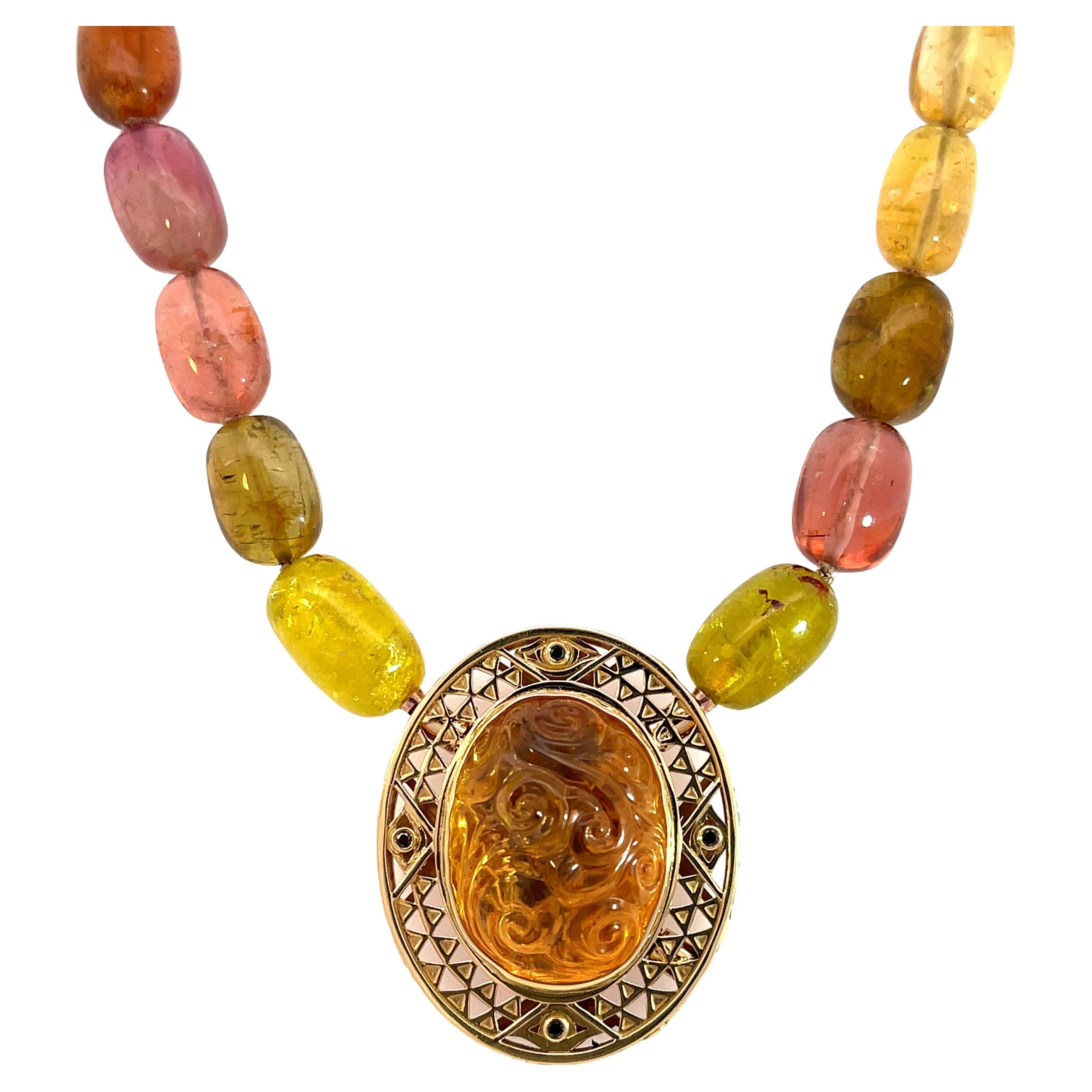 Bracelet en or rose 18 carats avec tourmaline et fermoir Klimt en citrine 18 carats en vente
