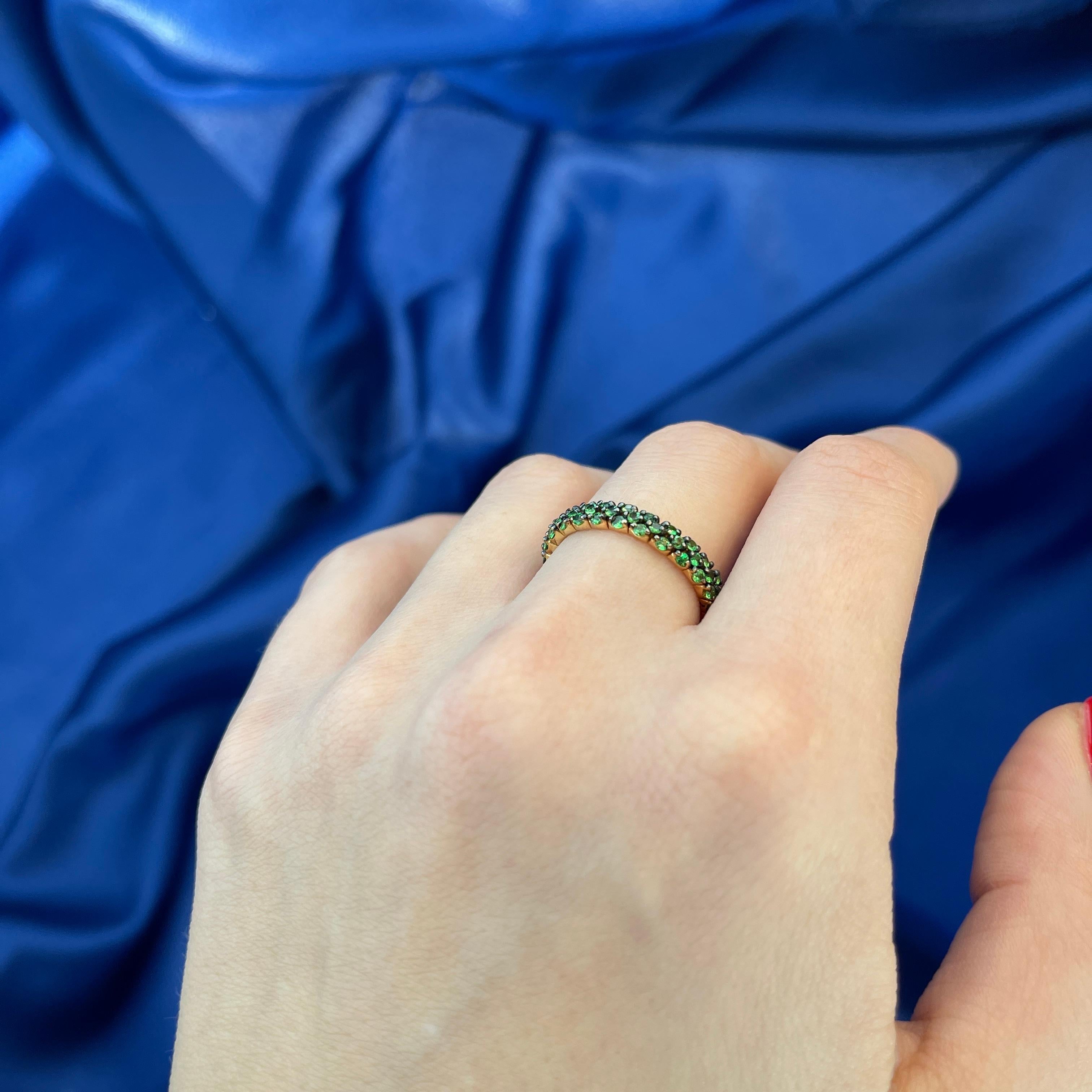 Women's or Men's 18K Rose Gold Tsavorite Garnet Eternity Band Ring For Sale