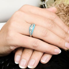 18 Karat Rose Gold Turquoise Enamel Natural SI/H Diamond Dome Band Ring
