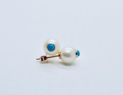 18 Karat Rose Gold, Turquoises and Pearls Stud Earrings
