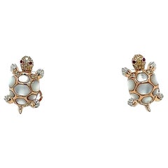 18K Rose Gold Turtle Earrings with Diamonds & Mother of Pearl