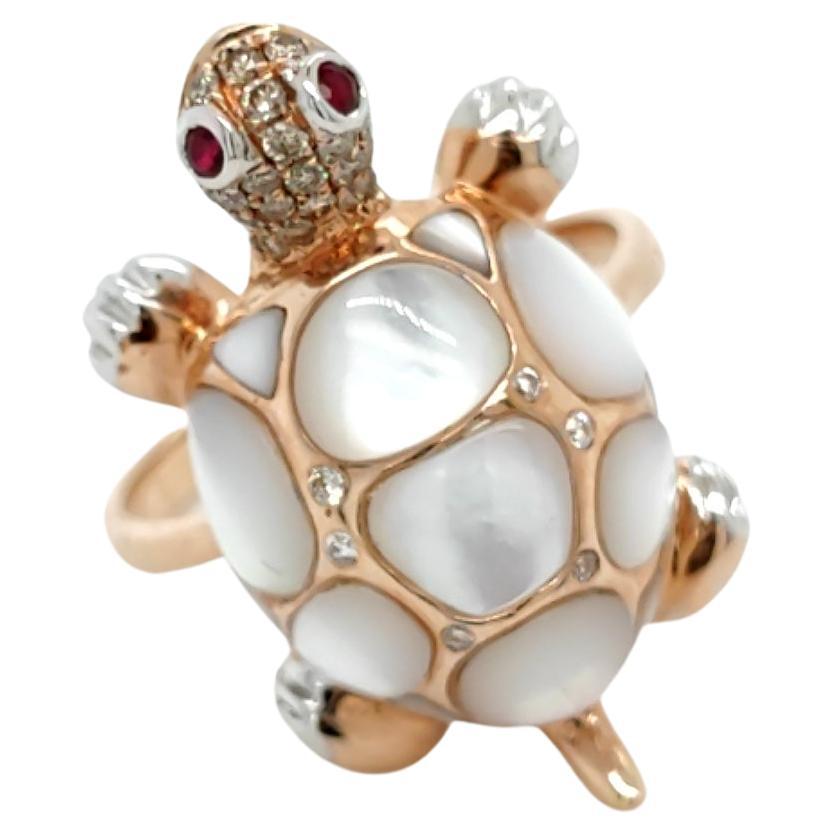 Anillo de Cóctel de Diamantes en Caparazón de Tortuga de Oro Rosa de 18 K