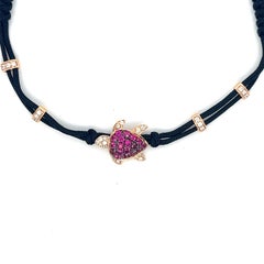 18K Rose Gold Turtle Woven Bracelet with Rubies & Diamonds
