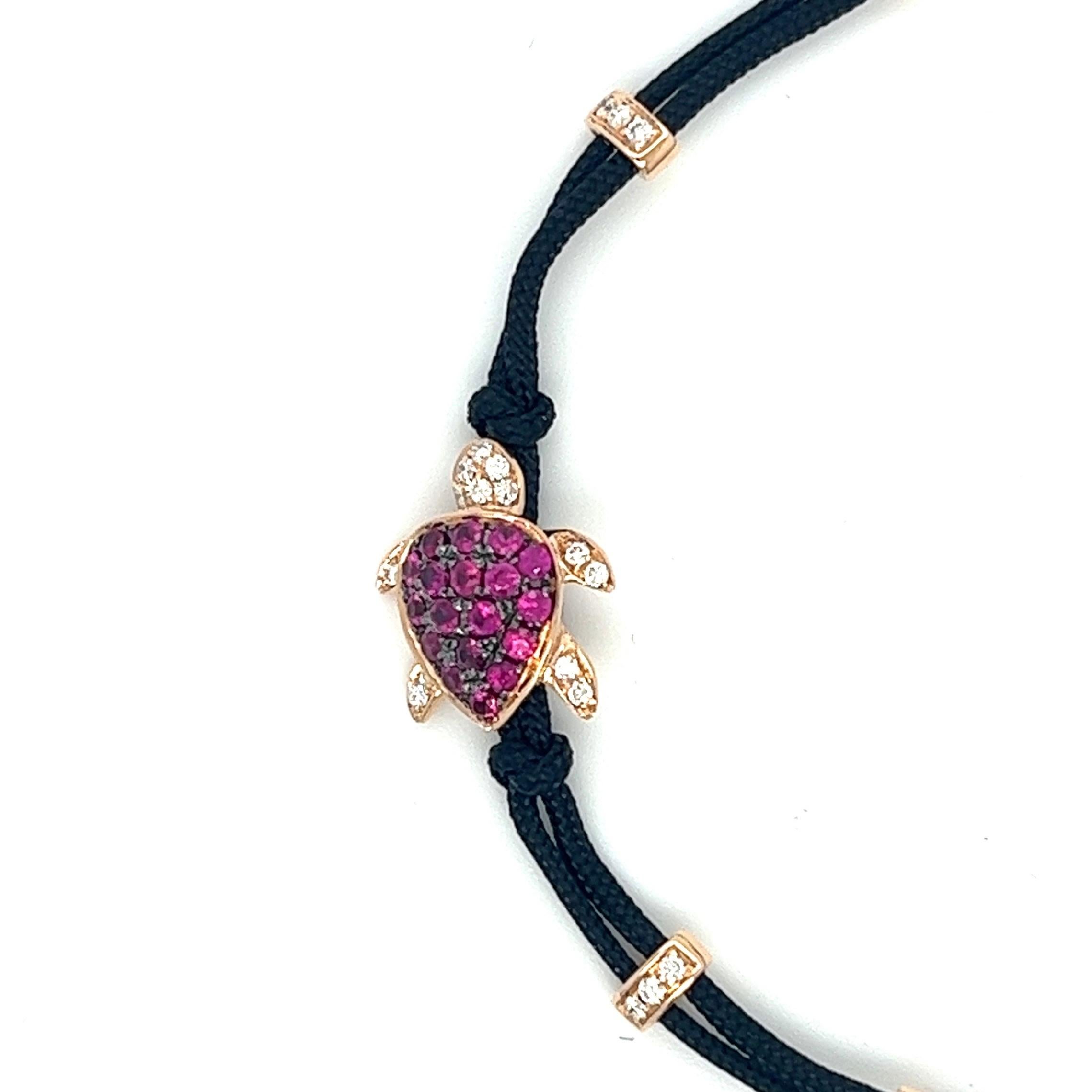Modern 18K Rose Gold Turtle Woven Bracelet with Rubies & Diamonds For Sale