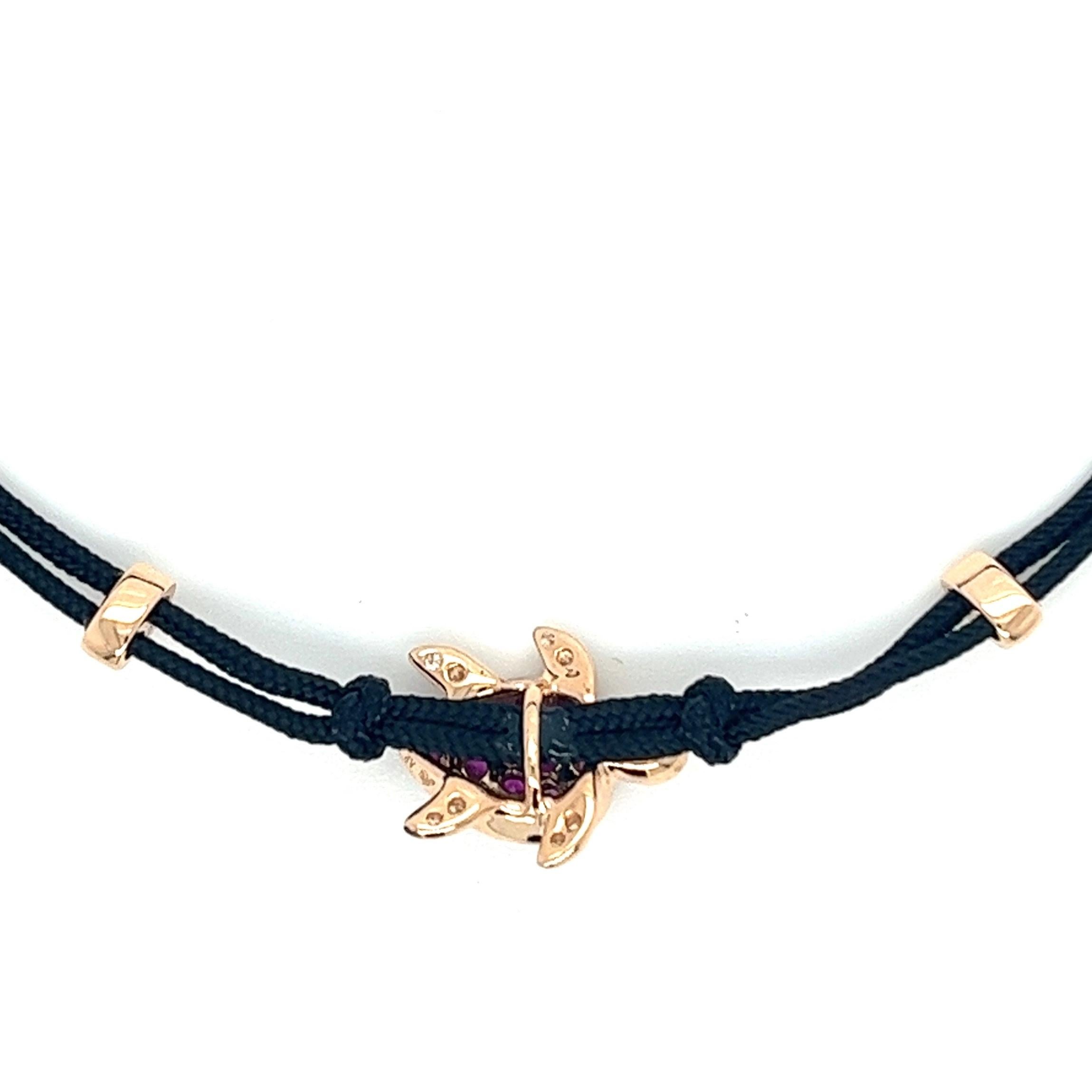 Taille ronde Bracelet tissé de tortue en or rose 18 carats avec rubis et diamants en vente