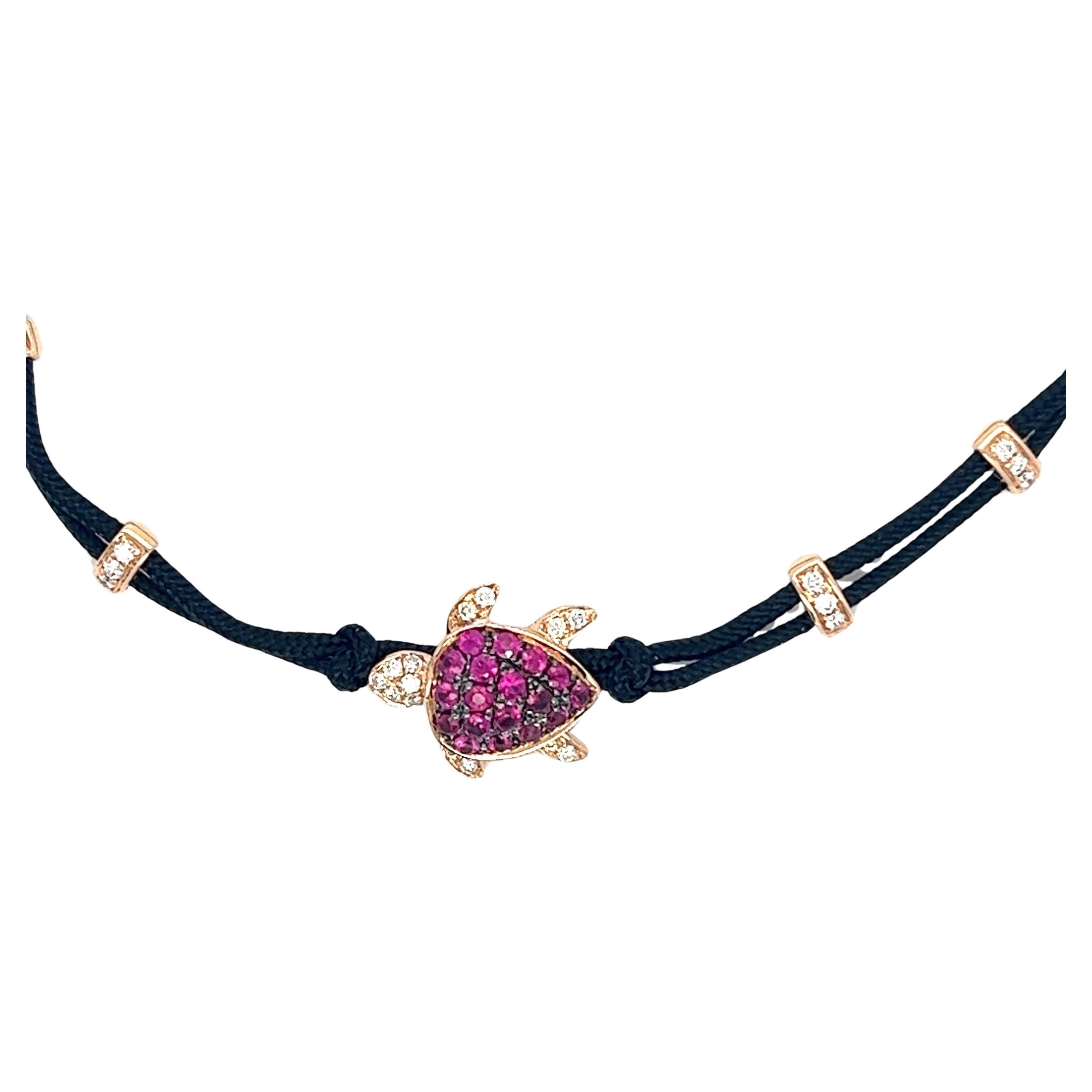 Bracelet tissé de tortue en or rose 18 carats avec rubis et diamants