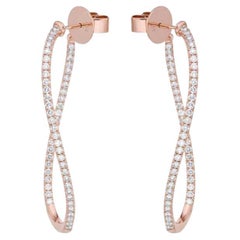 18k Rose Gold Twist Hoop Diamond Earring